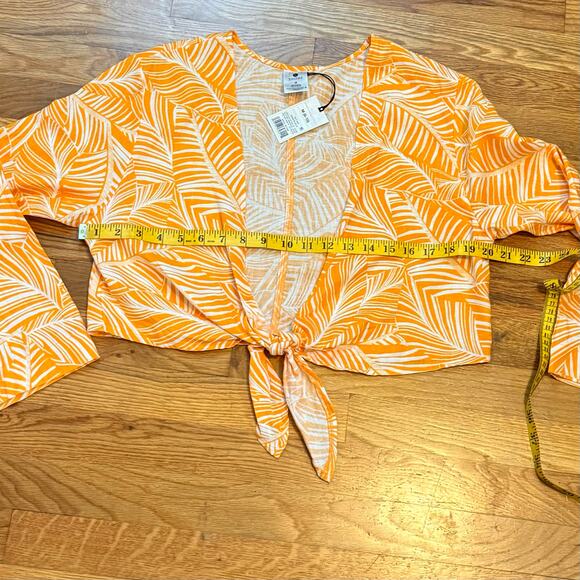 Shade and Shore Women Medium Orange White Tropical Print Linen Blend Tie - Picture 4 of 9